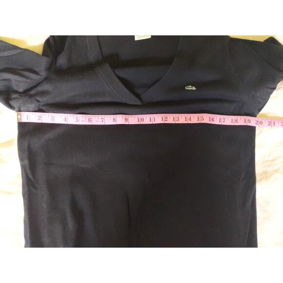 LACOSTE Black Mens V-Neck Cotton Sweater Size 44 Preppy Classic Old Money Luxury - Picture 4 of 6